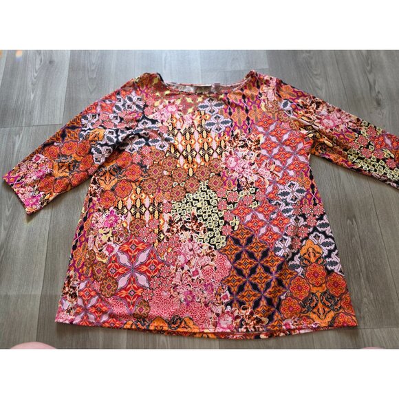 Susan Graver Womens Multicolor 3/4 Sleeve Mixed Pattern Top 1X - Picture 3 of 6